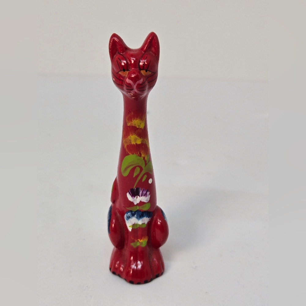 Vtg Hand Painted Ceramic Cat Small Ling Neck Cat Collectible